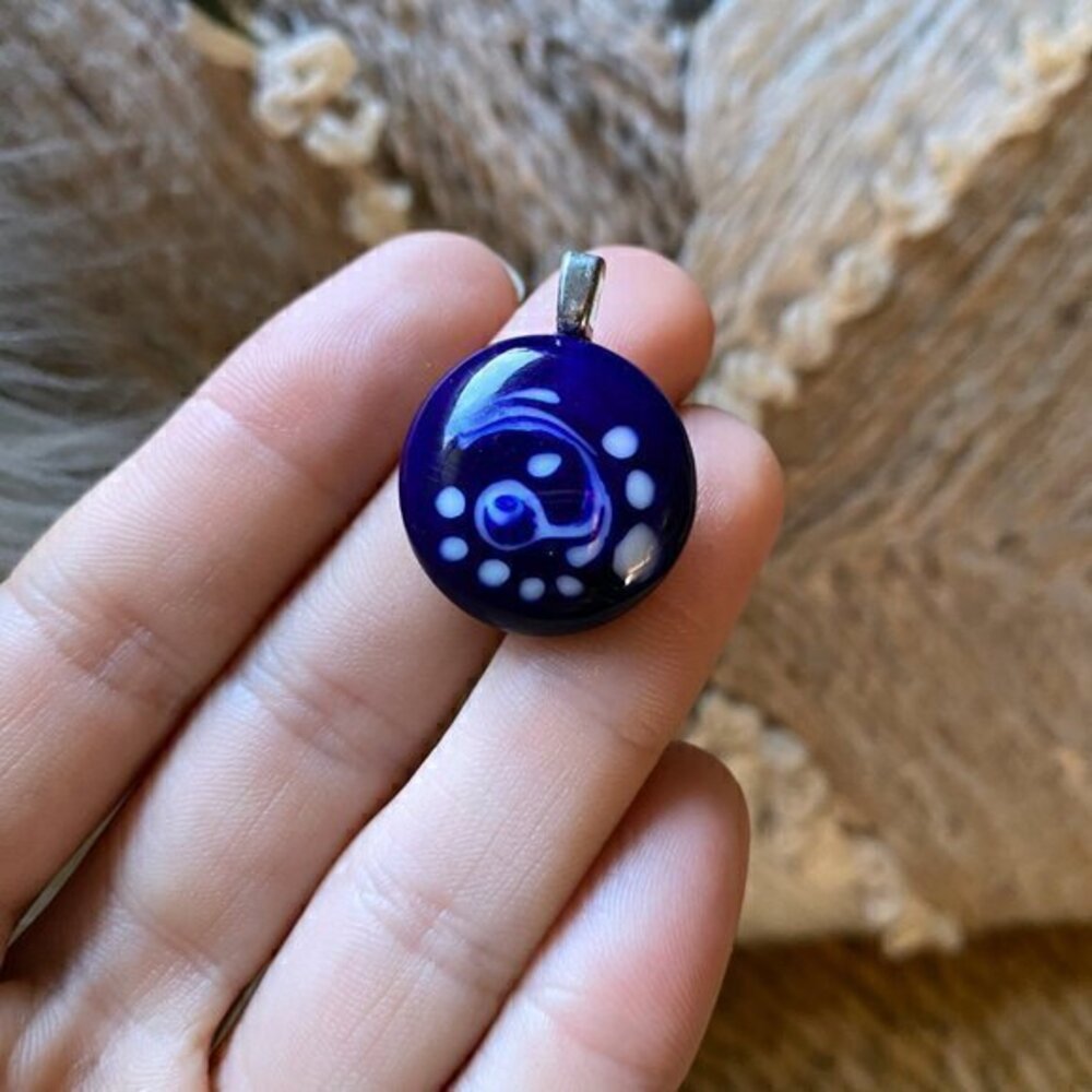 Borosilicate Boro Handmade Lampwork Glass Round Blue Pendant Iridescent